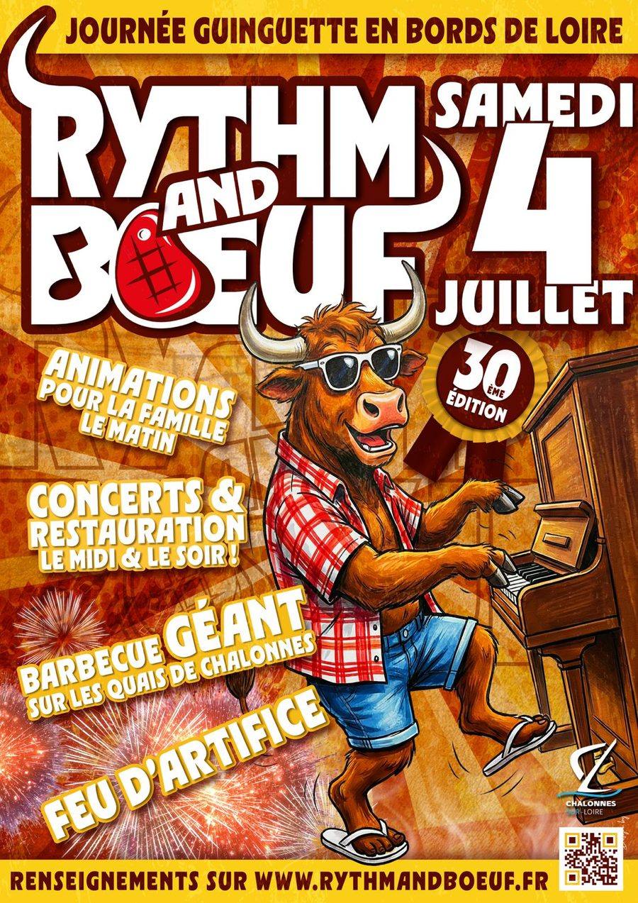 Affiche du festival Rythm and Boeuf, taureau au piano